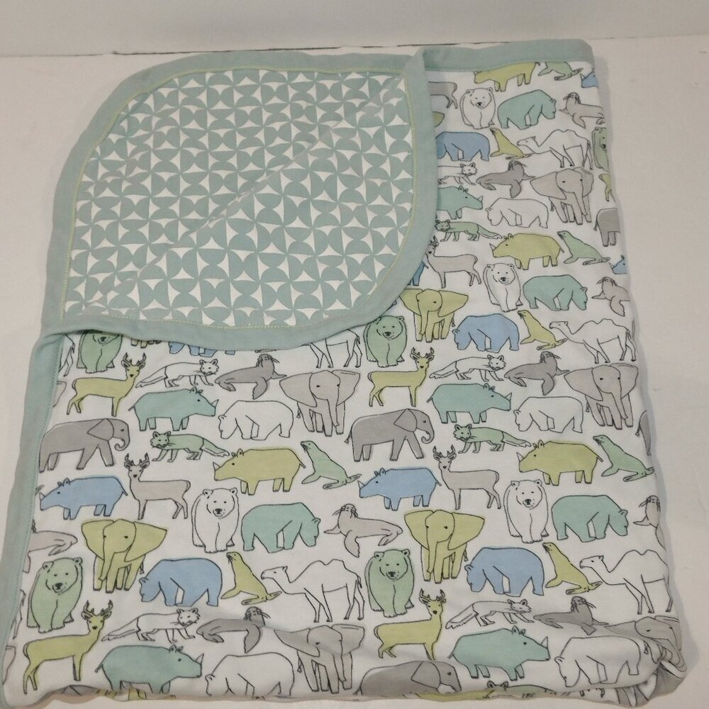 Wild Animals Pattern Baby Receiving blanket Green White Dwell Studio  Cotton